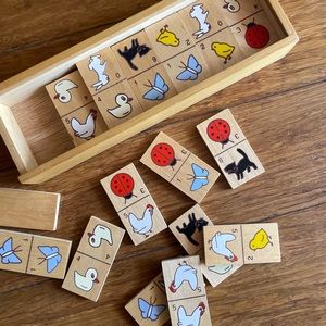 Cute kids vintage animal domino set,with wooden case from 1970’s